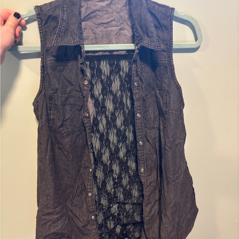 Sleeveless Black Lace Denim Top